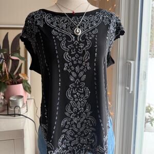 Vintage Y2K Dressbarn Black and Silver Beaded Top Large
